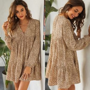 Leopard Animal Boho Gypsy Print Dress Long Sleeve